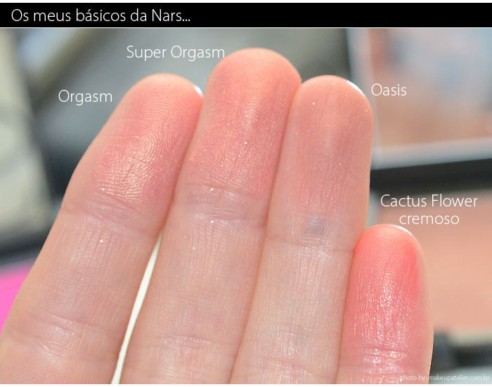 Amostra de cores dos blushes da Nars