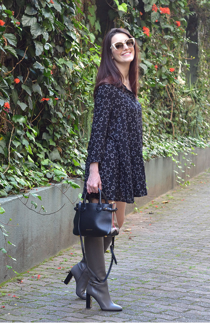 vestido manga longa com bota cano curto